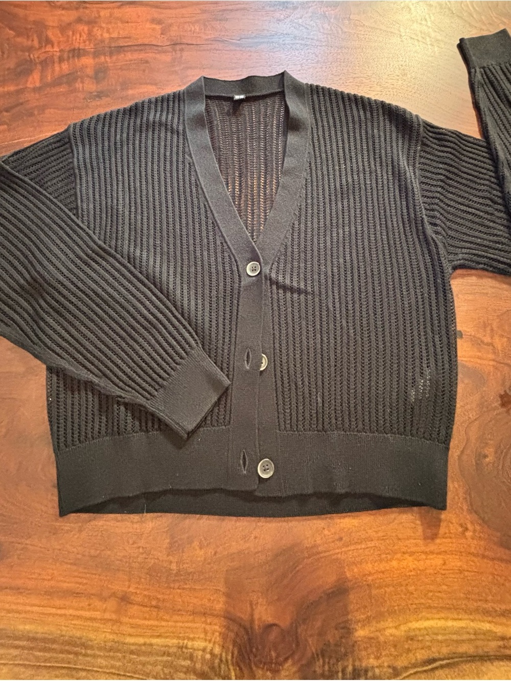 Uniqlo Black Ribbed V-Neck Button Cardigan